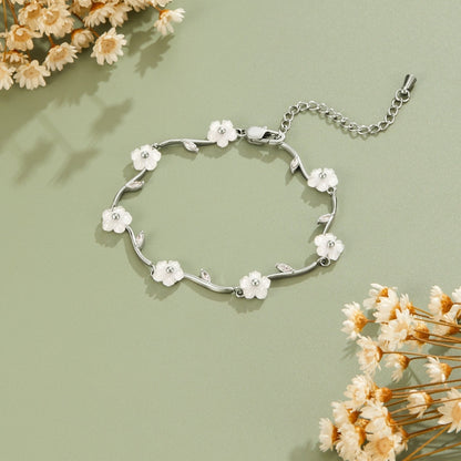 Silver-Tone White Pearl Blossom Bracelet