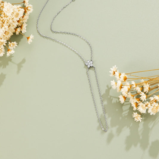 Silver-Tone And Crystal Bloom Lariat Bracelet