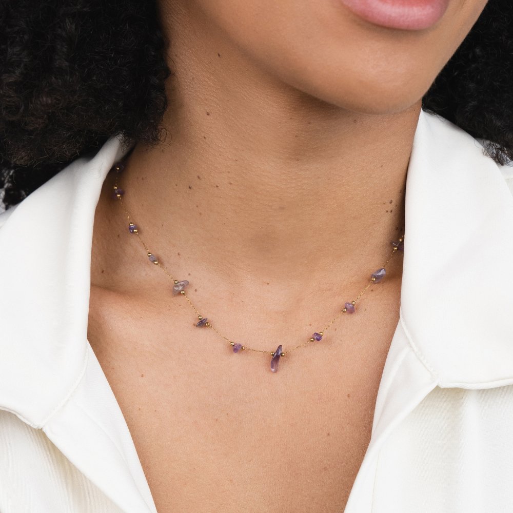 Amethyst Purple Crystal Bead Necklace