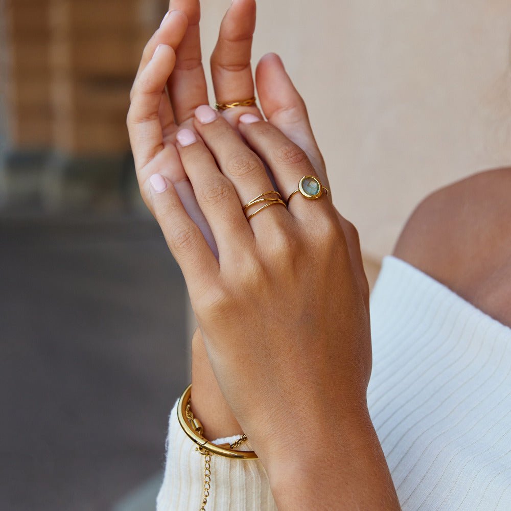Aquamarine Blue Crystal Gold-Tone Ring