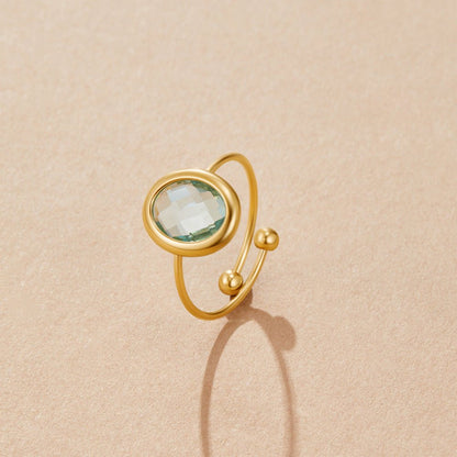 Aquamarine Blue Crystal Gold-Tone Ring