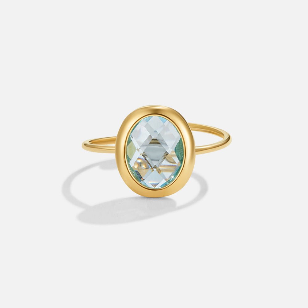 Aquamarine Blue Crystal Gold-Tone Ring