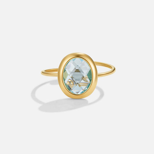 Aquamarine Blue Crystal Gold-Tone Ring