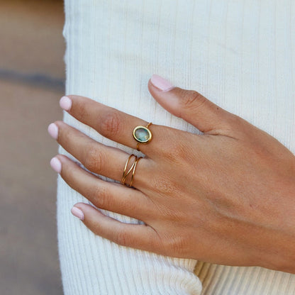 Aquamarine Blue Crystal Gold-Tone Ring