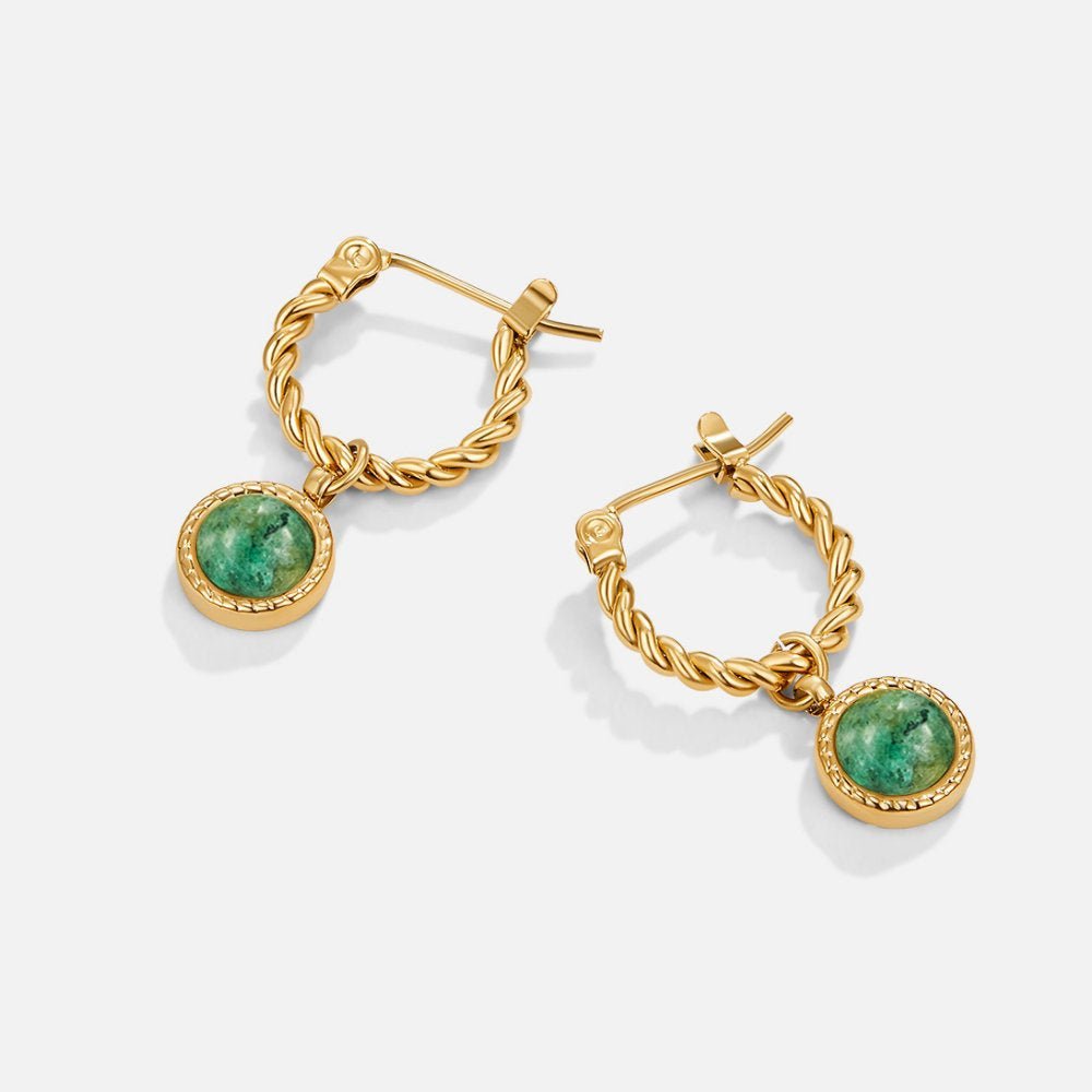 Aventurine Green Twisted Hoop Earrings
