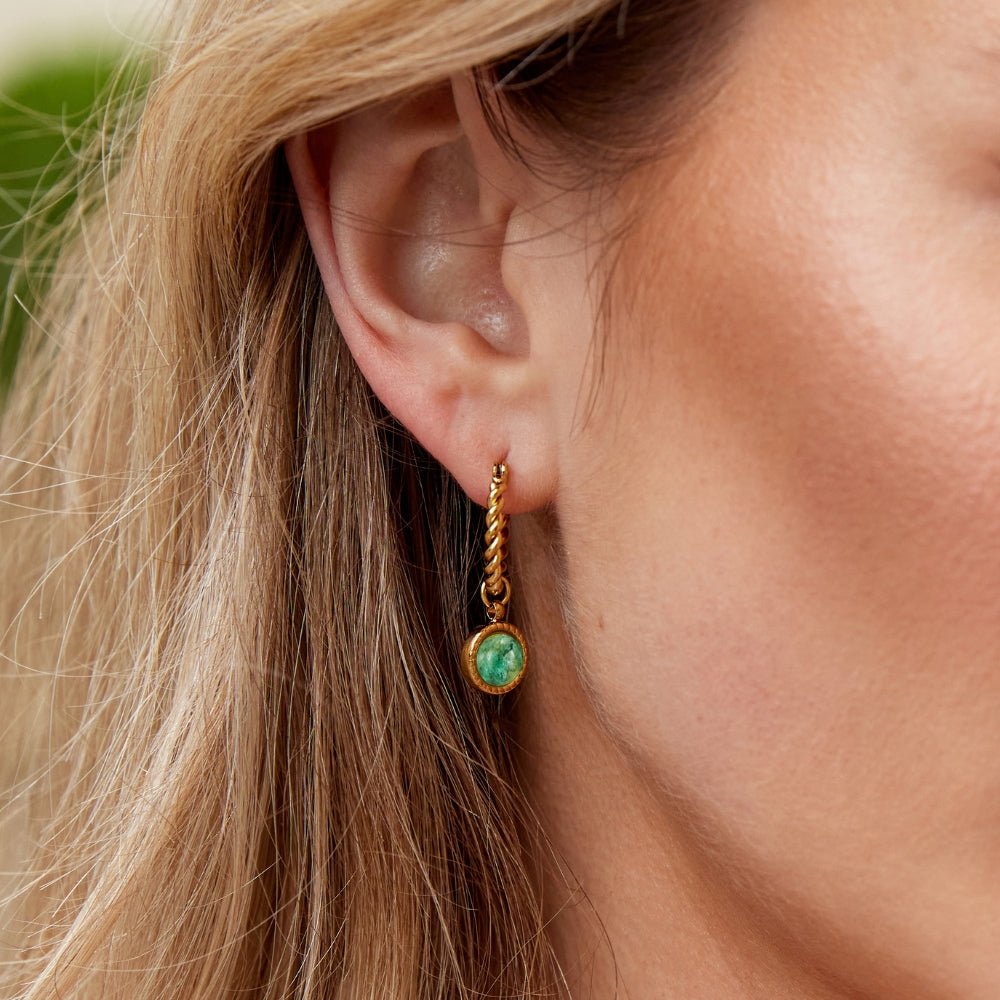 Aventurine Green Twisted Hoop Earrings