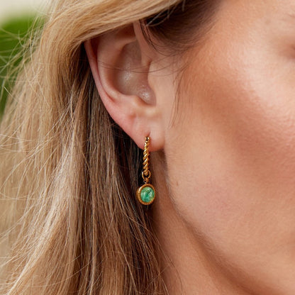 Aventurine Green Twisted Hoop Earrings