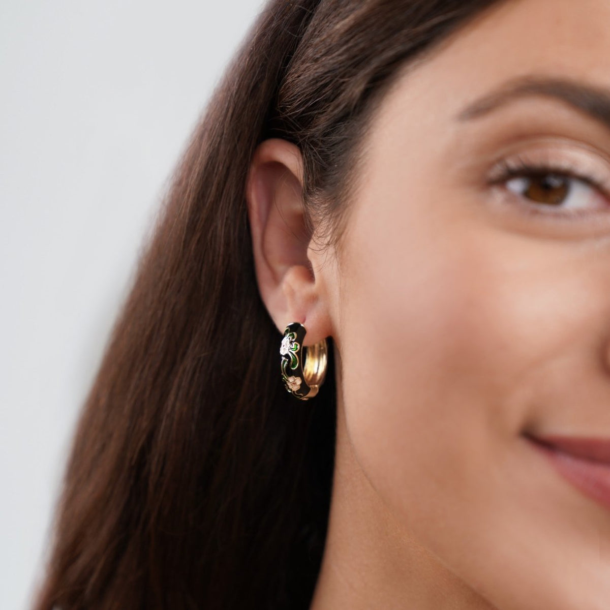 Black Gold-Tone Hoop Flower Earrings