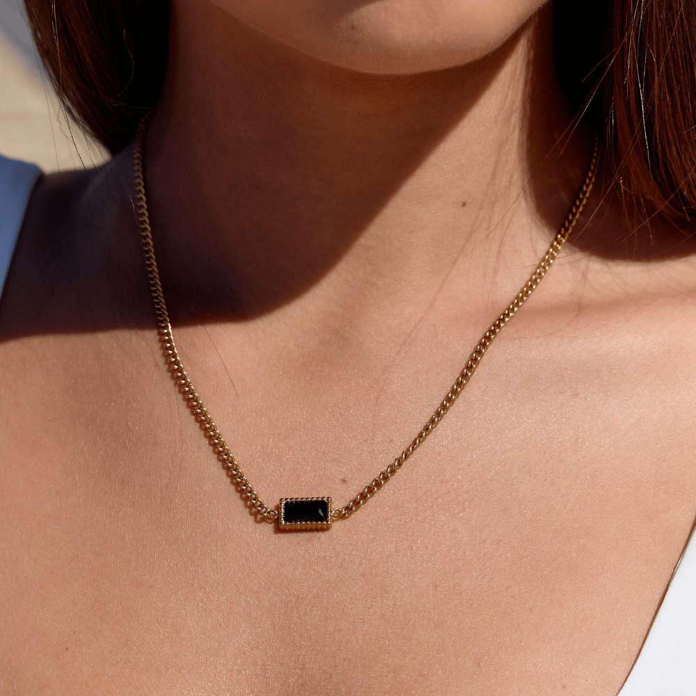 Black Onyx-Tone Pendant Necklace