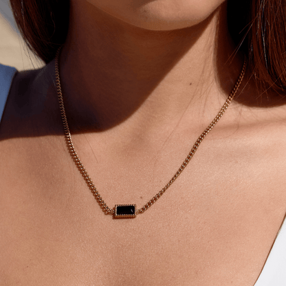 Black Onyx-Tone Pendant Necklace