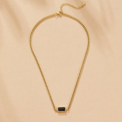 Black Onyx-Tone Pendant Necklace