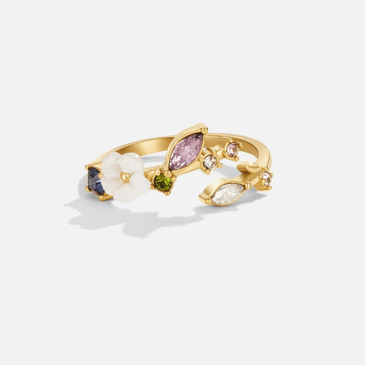 Crystal White Blossom Gold-Tone Ring