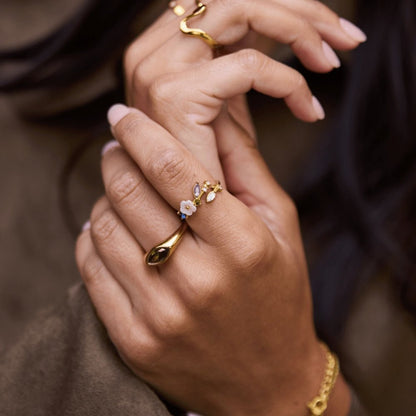 Crystal White Blossom Gold-Tone Ring