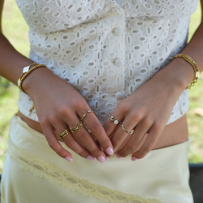 Crystal White Blossom Gold-Tone Ring