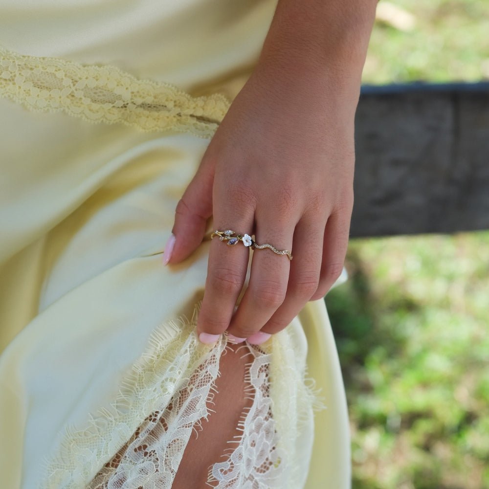 Crystal White Blossom Gold-Tone Ring
