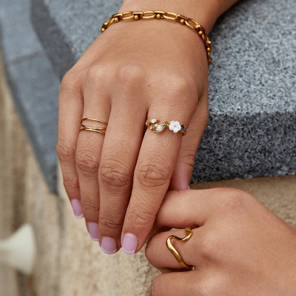 Crystal White Blossom Gold-Tone Ring