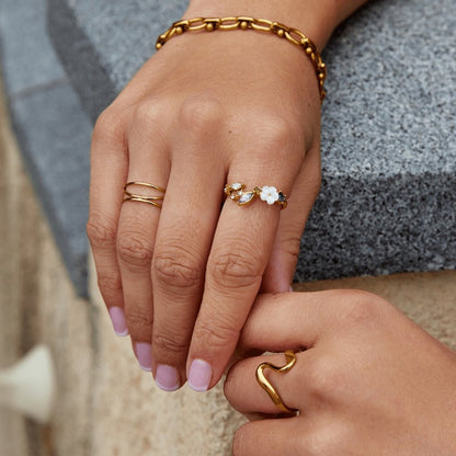 Crystal White Blossom Gold-Tone Ring