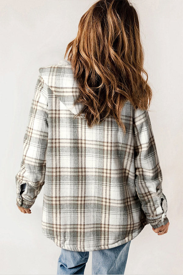 Button Sherpa Lined Hooded Flannel Jacket