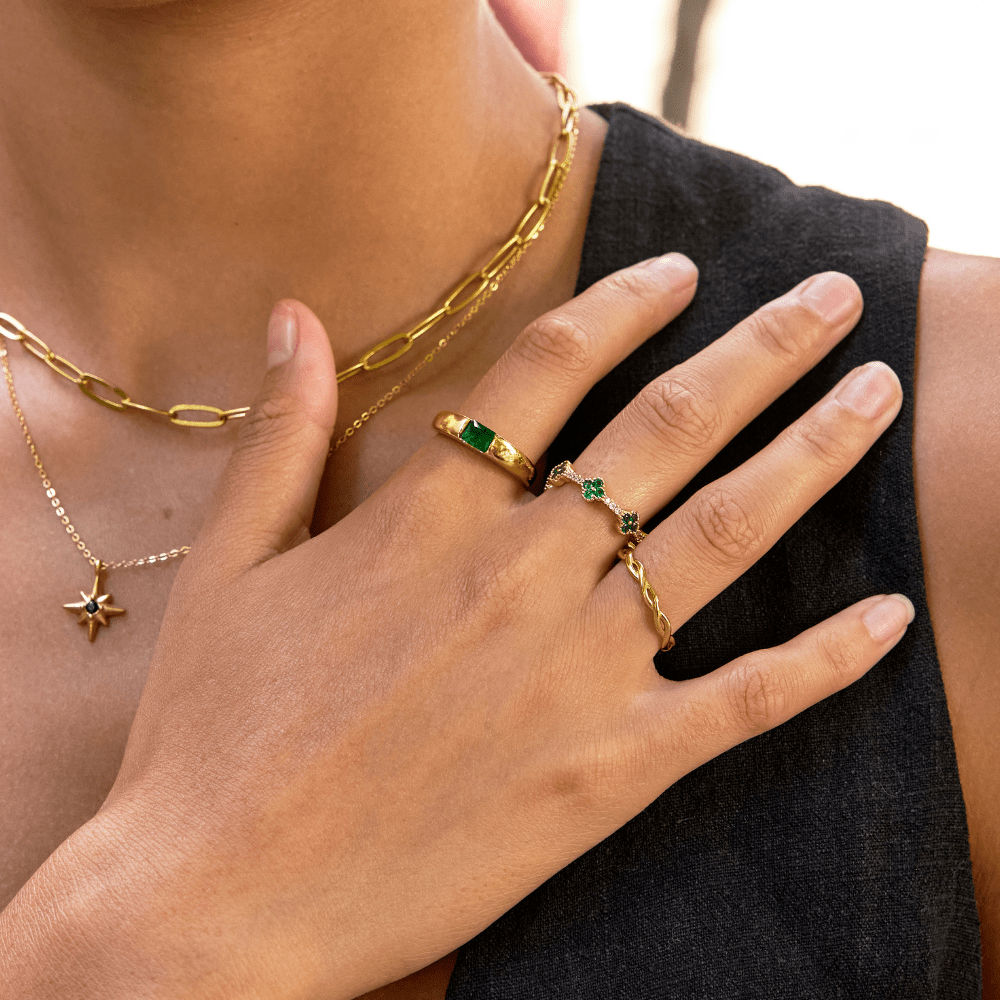 Ember Gold-Tone & Emerald Green Ring