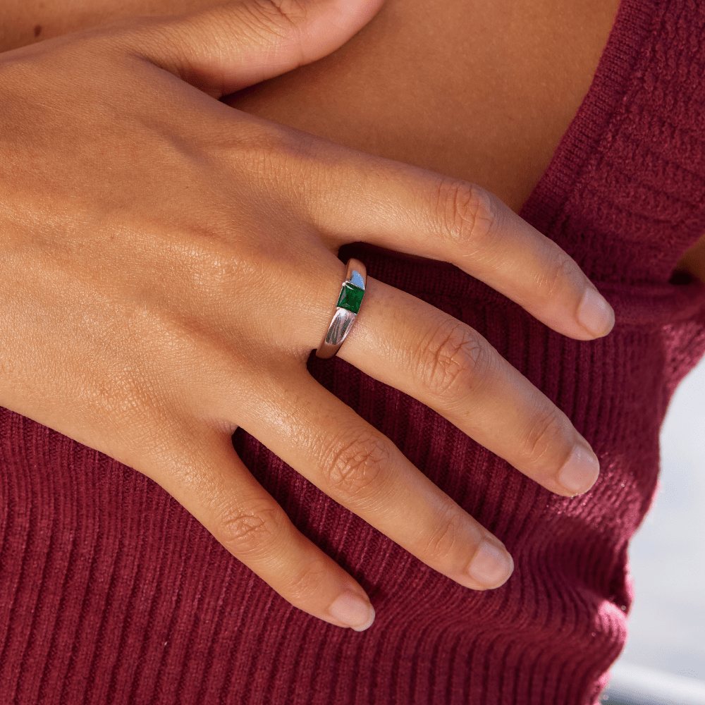 Ember Silver-Tone & Emerald Green Ring