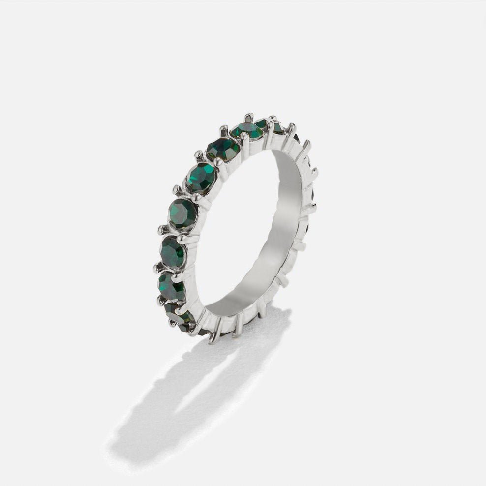 Emerald Green Beauty Silver-Tone Crystal Ring