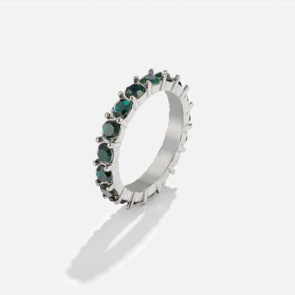 Emerald Green Beauty Silver-Tone Crystal Ring