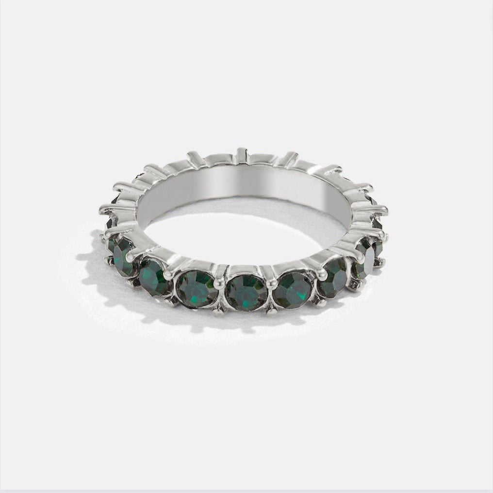 Emerald Green Beauty Silver-Tone Crystal Ring