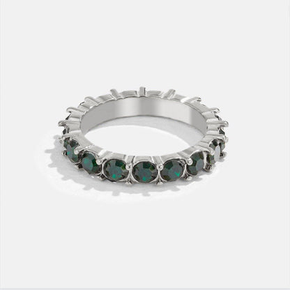 Emerald Green Beauty Silver-Tone Crystal Ring