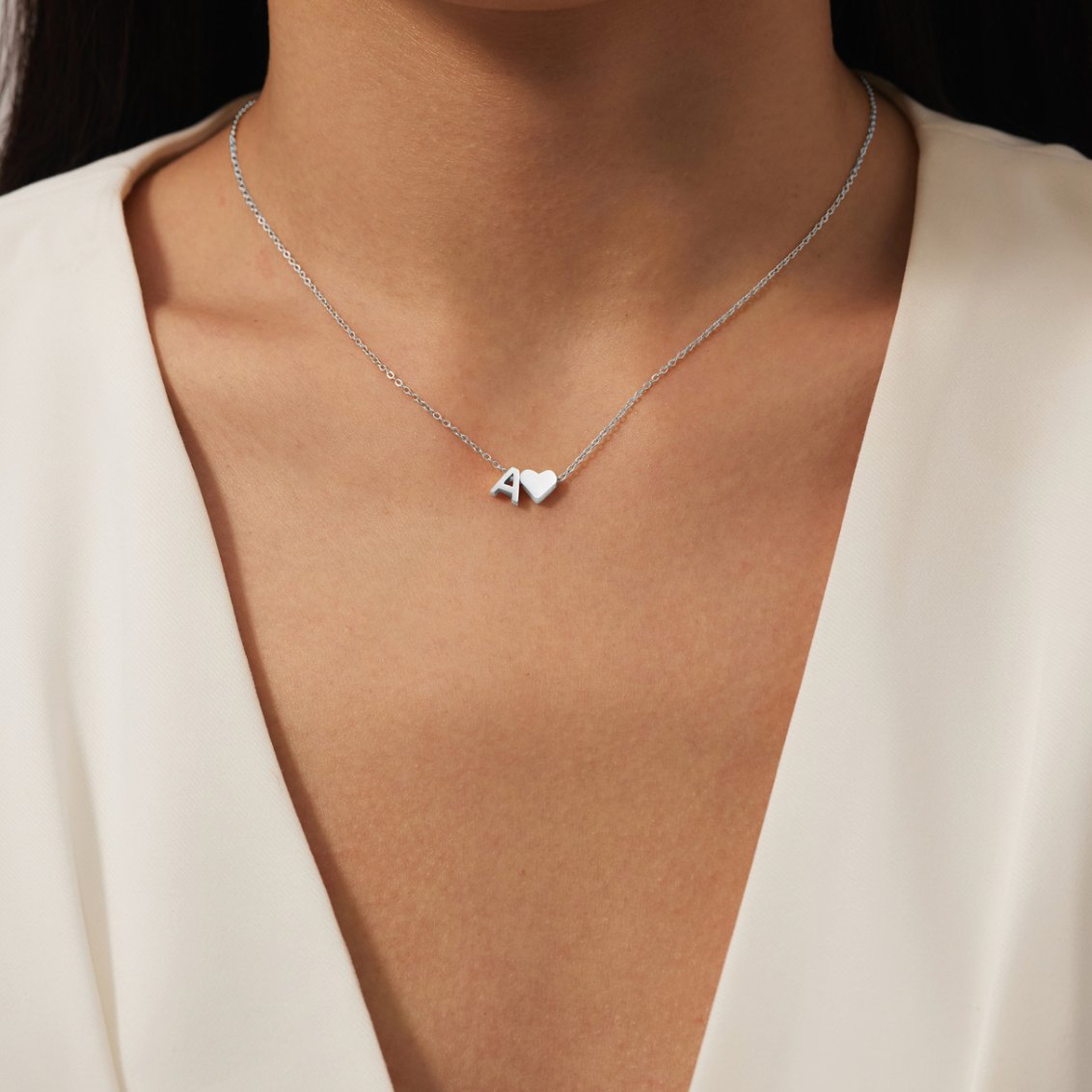 Forever Love & Letter Silver-Tone Necklace