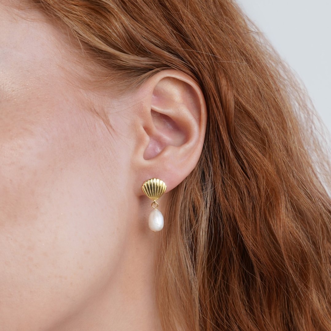 Freshwater Pearl & Gold-Tone Shell Earrings