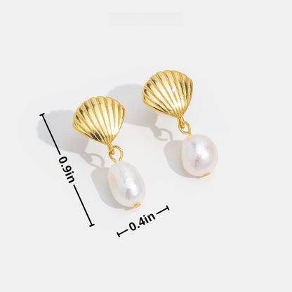 Freshwater Pearl & Gold-Tone Shell Earrings