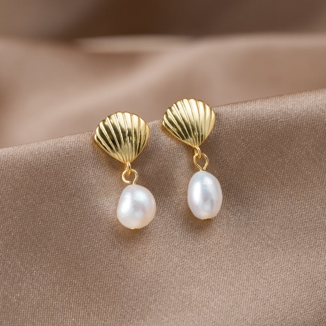 Freshwater Pearl & Gold-Tone Shell Earrings
