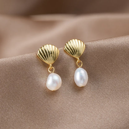 Freshwater Pearl & Gold-Tone Shell Earrings
