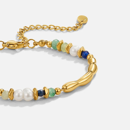 Freshwater Pearl & Green Stone Beaded Bracelet