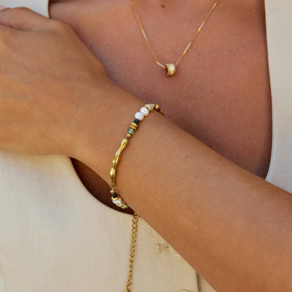 Freshwater Pearl & Green Stone Beaded Bracelet