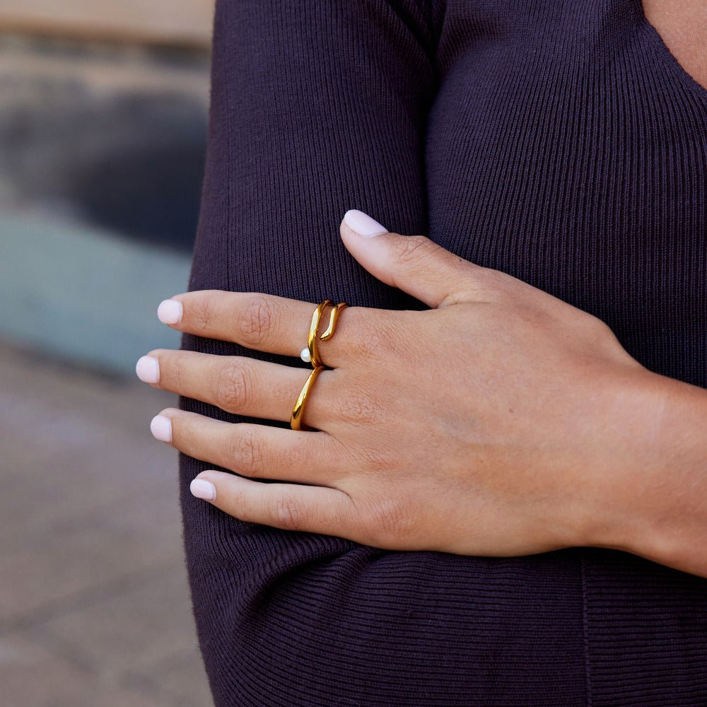 Geometric Gold-Tone & Pearl Ring