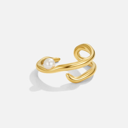 Geometric Gold-Tone & Pearl Ring