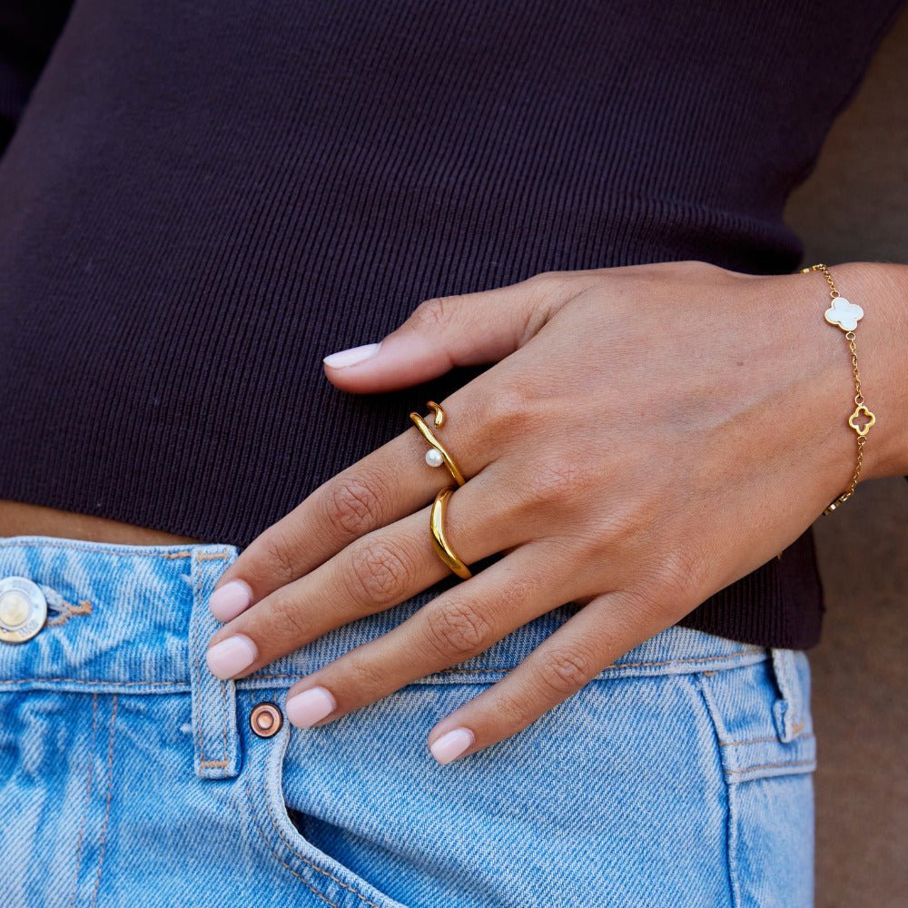 Geometric Gold-Tone & Pearl Ring