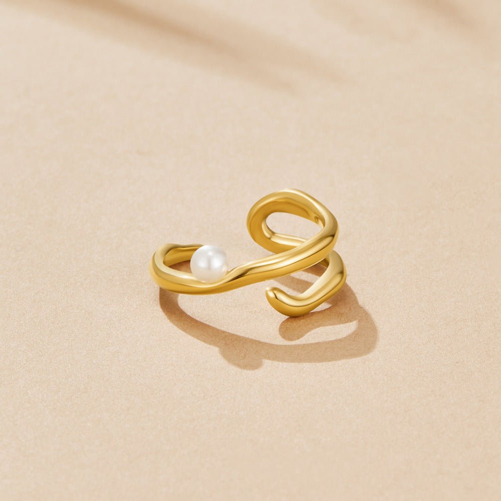 Geometric Gold-Tone & Pearl Ring