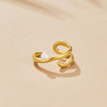 Geometric Gold-Tone & Pearl Ring