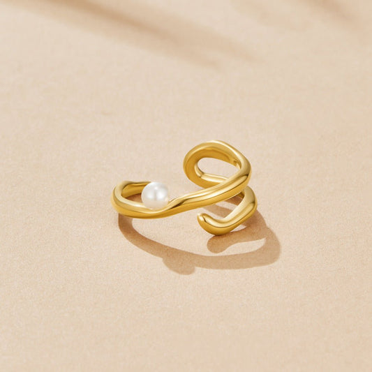 Geometric Gold-Tone & Pearl Ring