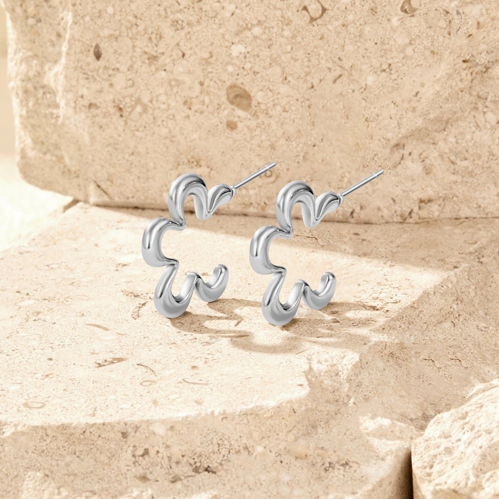 Geometric Silver-Tone Flower Hoop Earrings