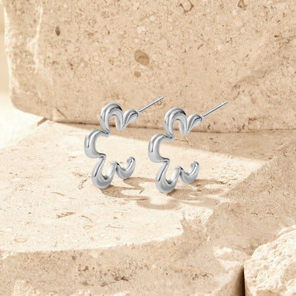 Geometric Silver-Tone Flower Hoop Earrings