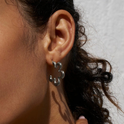 Geometric Silver-Tone Flower Hoop Earrings