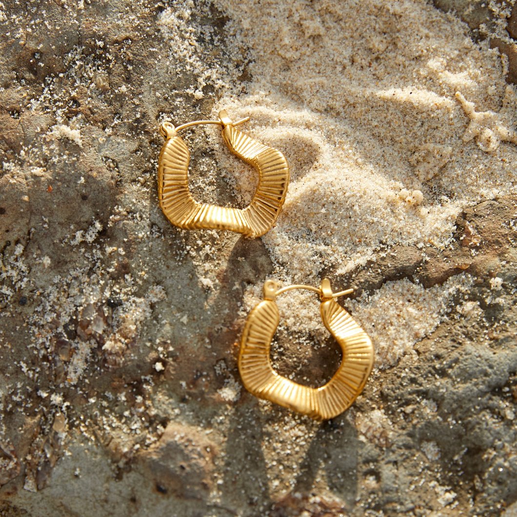 Geometric Wave Gold-Tone Hoop Earrings