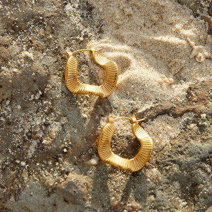 Geometric Wave Gold-Tone Hoop Earrings