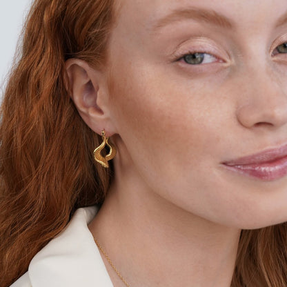Geometric Wave Gold-Tone Hoop Earrings