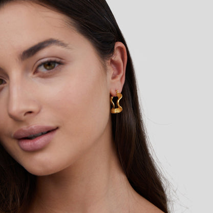 Geometric Wave Gold-Tone Hoop Earrings