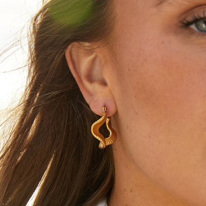 Geometric Wave Gold-Tone Hoop Earrings