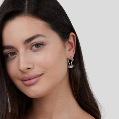 Geometric Wave Silver-Tone Hoop Earrings